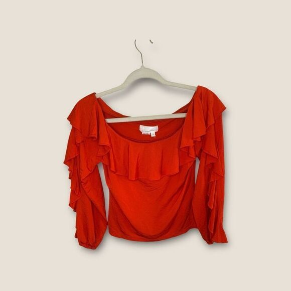 By Anthropologie Off The Shoulder Ruffle Top Red Size XS - Picture 4 of 9